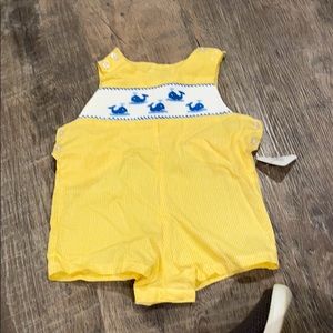 Yellow gingham shorttall onesie